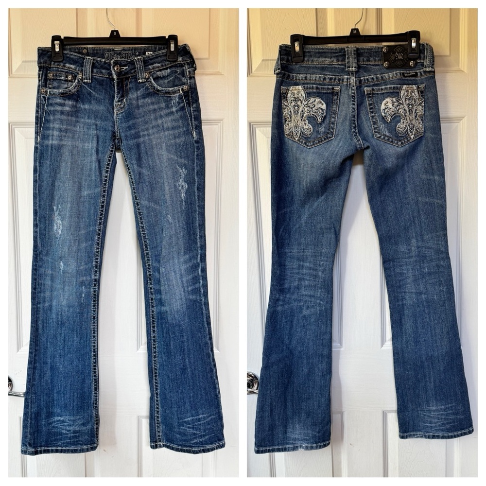 Miss Me Stonewood Boot Jeans Women's Size 26x32 JP5005 Fleur Pocket Studded